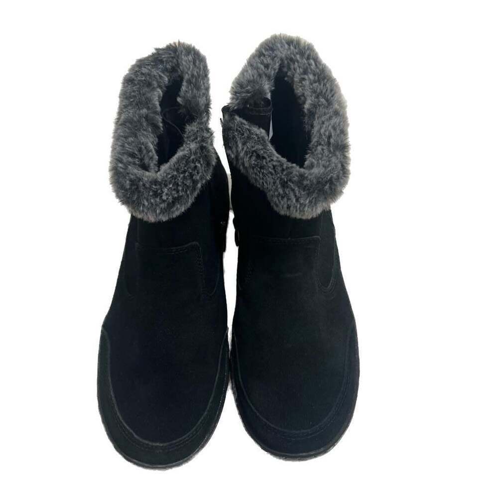 Khombu Women's Faux Fur Trimmed Black Suede Ankle Boots - Size 8.5 - Picture 4 of 12